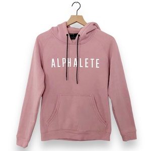 Alphalete Dusty Rose Pink Logo Hoodie Pullover Relax Fit Reflective Size Small